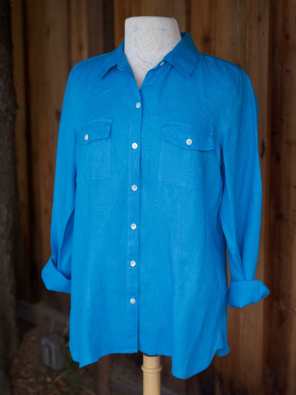 J.Jill Pure Linen 100% Linen Turquoise Long Sleeve Button Down Blouse Woman's S